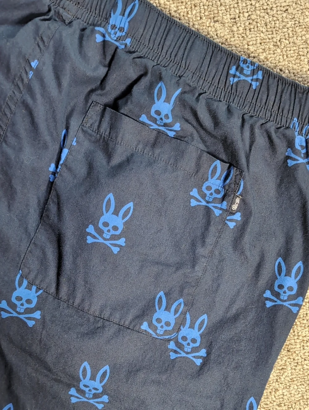 Psycho Bunny Lounge Sleep Pants Size XL All Over Bunny Print Navy Blue Cotton